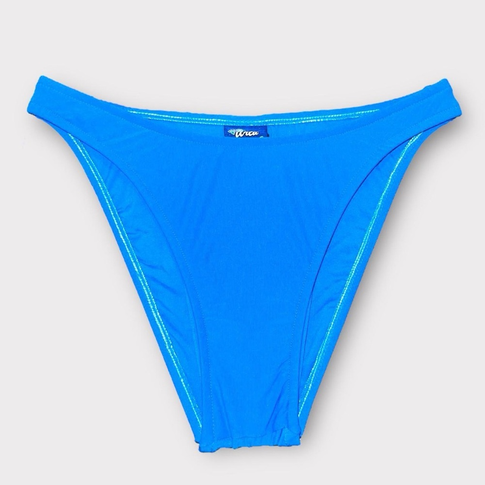 Blue Ultra Flattering High Waisted Bikini Bottom Moderate Coverage 90s Vintage